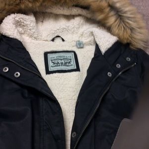 Levi Strauss Winter Coat Parka Hood Fur Fleece XL